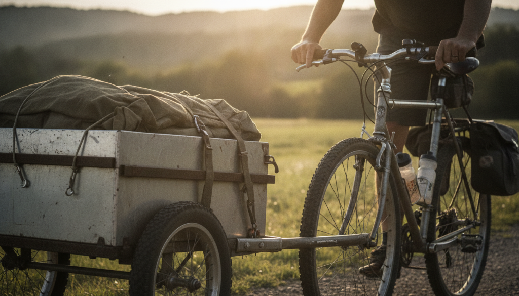 découvrez notre remorque cargo pour vélo, idéale pour transporter de lourdes charges facilement et en toute sécurité lors de vos déplacements à vélo.